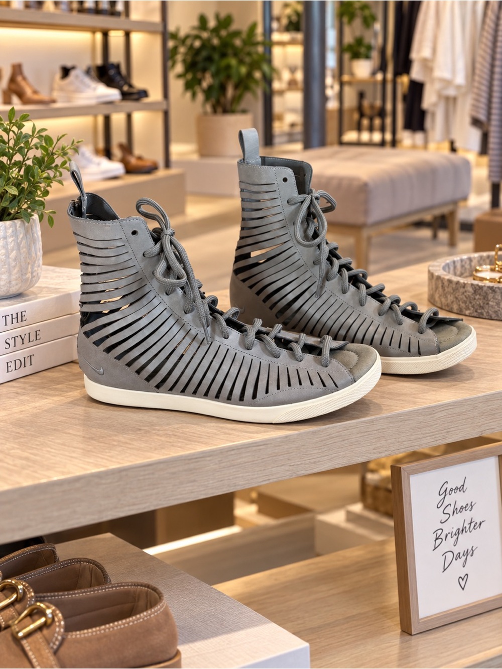 Nike Gladiator Grey Lace-Up Cutout High-Top Sneaker Sandle